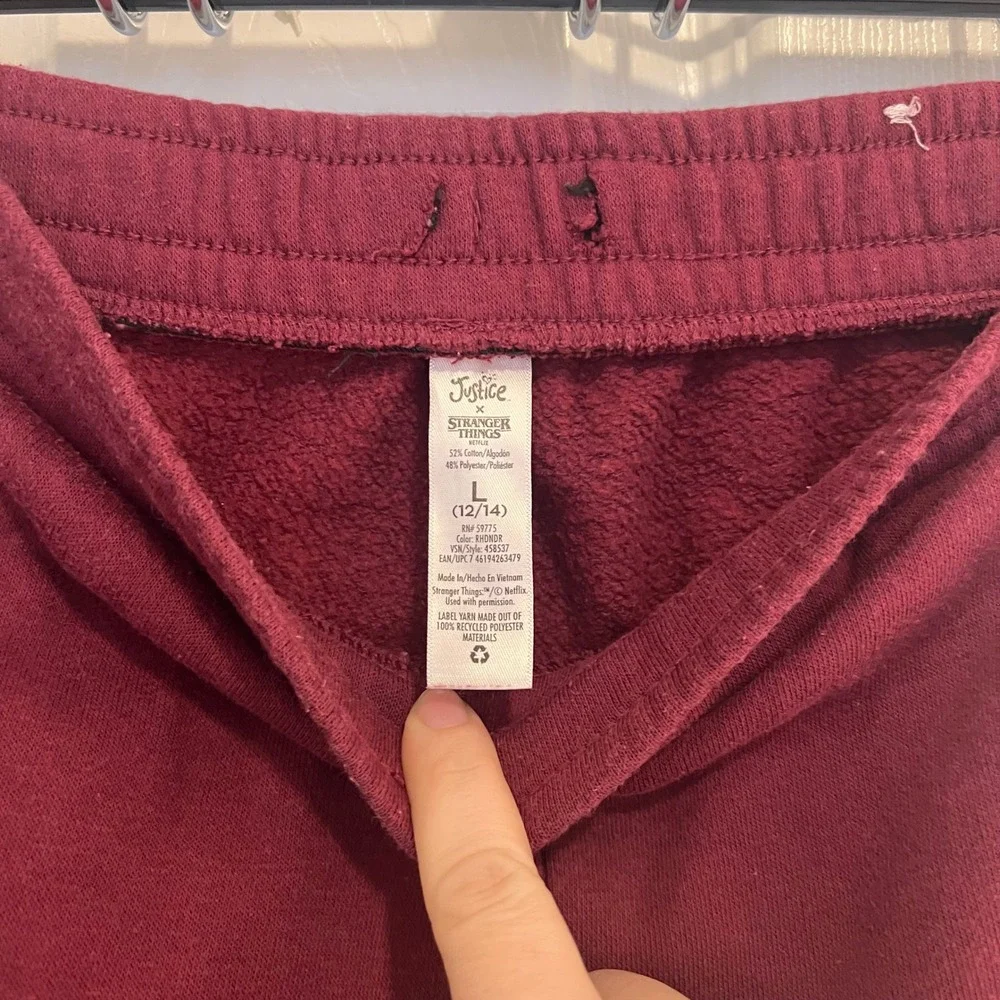 Justice Stranger Things Hawkins High Wide‎ Leg Sweatpants Burgundy Girls L 12/14